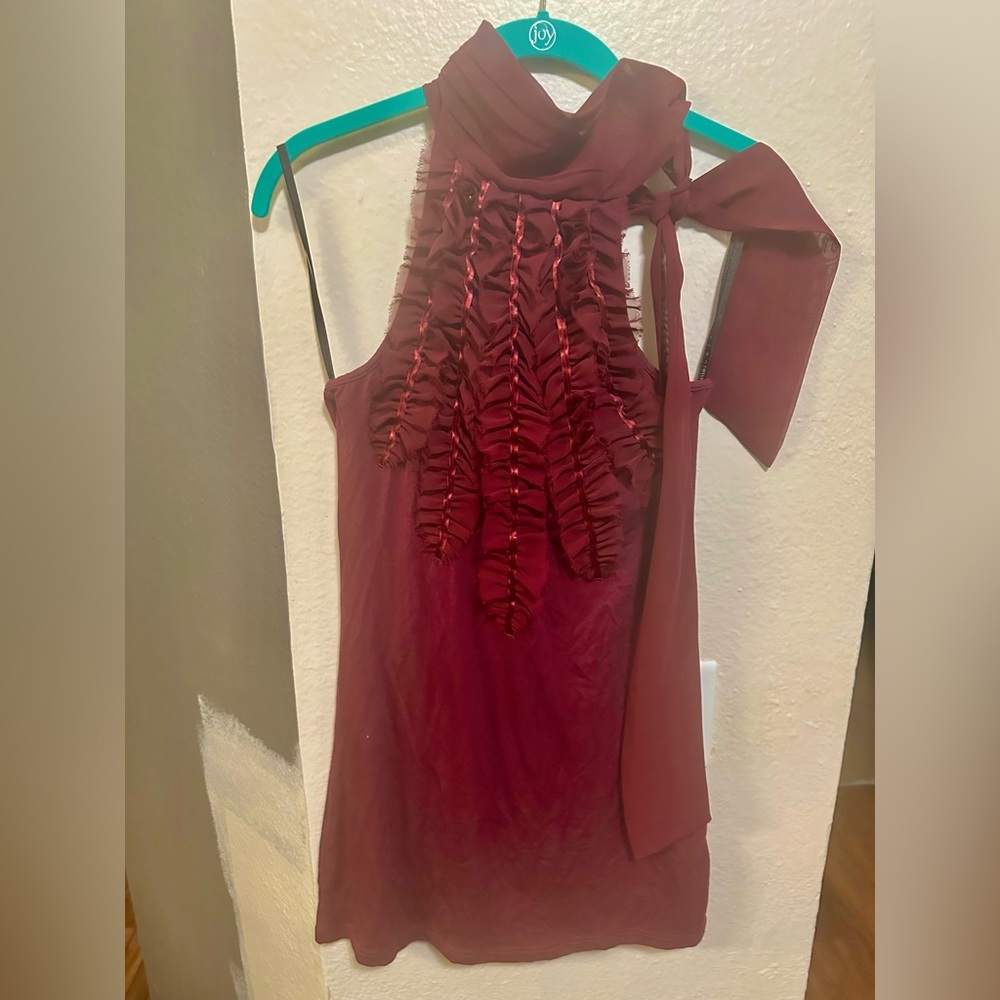 Adorable Deep Red ruffled halter top with tie around neck. Twelve by Twelve! - Picture 2 of 5